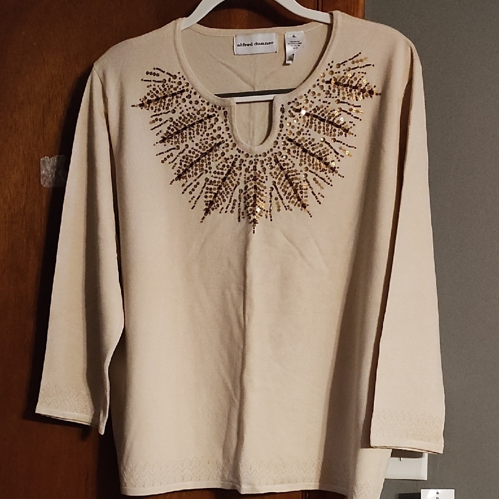 Alfred Dunner Cream Blouse with Gold Embellishments